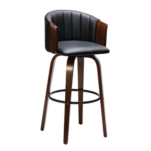 ENZO Σκαμπό Bar Καρυδί, Pu Μαύρο Καρυδί