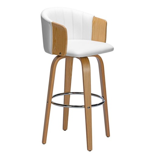 ENZO Σκαμπό Bar Φυσικό, Pu Άσπρο Άσπρο