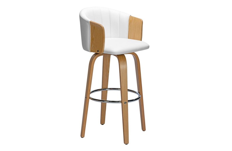 ENZO Σκαμπό Bar Φυσικό, Pu Άσπρο Άσπρο