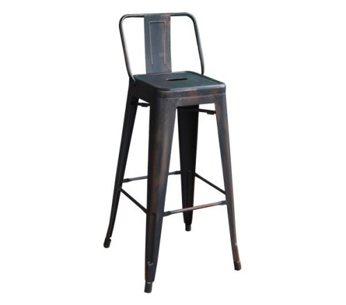 RELIX Σκαμπό Bar-Pro με Πλάτη, Μέταλλο Βαφή Antique Black Μαύρο