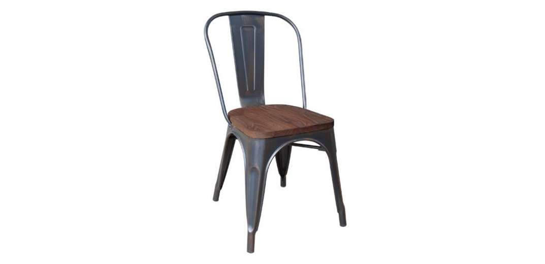 RELIX Wood Καρέκλα-Pro, Στοιβαζόμενη, Μέταλλο Βαφή Antique Black,Κάθισμα Dark Oak Καρυδί