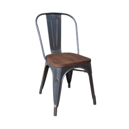 RELIX Wood Καρέκλα-Pro, Στοιβαζόμενη, Μέταλλο Βαφή Antique Black,Κάθισμα Dark Oak Καρυδί