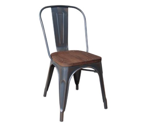 RELIX Wood Καρέκλα-Pro, Στοιβαζόμενη, Μέταλλο Βαφή Antique Black,Κάθισμα Dark Oak Καρυδί