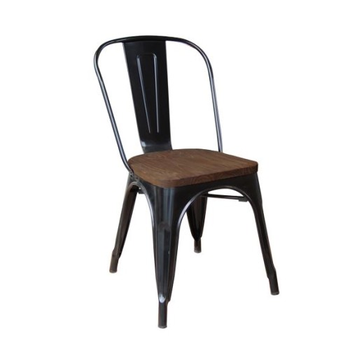 RELIX Wood Καρέκλα-Pro, Στοιβαζόμενη, Μέταλλο Βαφή Μαύρο, Κάθισμα Dark Oak Καρυδί