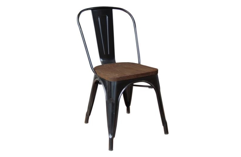 RELIX Wood Καρέκλα-Pro, Στοιβαζόμενη, Μέταλλο Βαφή Μαύρο, Κάθισμα Dark Oak Καρυδί