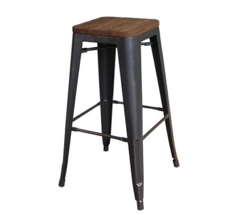 RELIX Wood Σκαμπό Bar-Pro, Στοιβαζόμενο, Μέταλλο Βαφή Antique Black,Κάθισμα Dark Oak Καρυδί