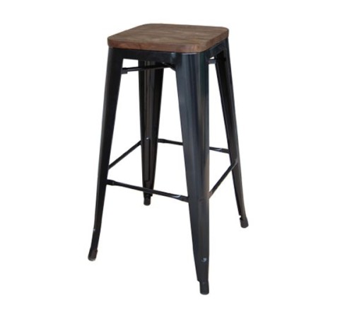 RELIX Wood Σκαμπό Bar-Pro, Στοιβαζόμενο, Μέταλλο Βαφή Μαύρο, Κάθισμα Dark Oak Καρυδί