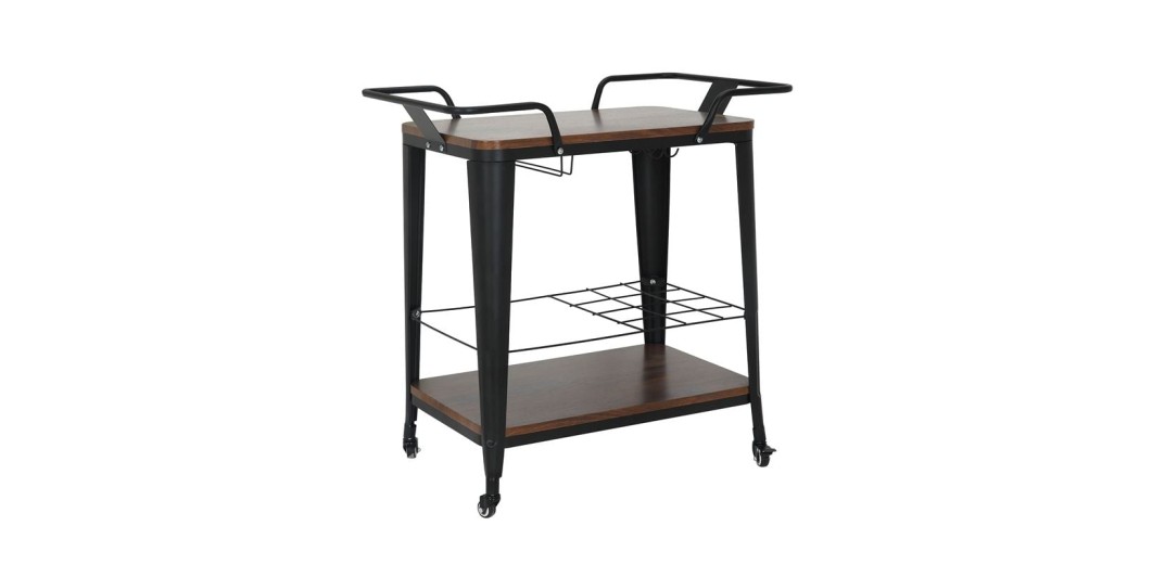 RELIX Trolley Bar-Pro Μέταλλο Βαφή Μαύρο, MDF Απόχρωση Καρυδί Καρυδί