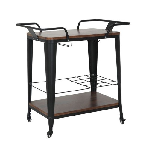 RELIX Trolley Bar-Pro Μέταλλο Βαφή Μαύρο, MDF Απόχρωση Καρυδί Καρυδί