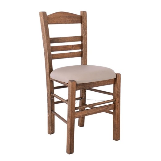 ΣΙΦΝΟΣ Καρέκλα Οξιά Βαφή Εμποτισμού Καρυδί, Κάθισμα Pu Cappuccino Καρυδί