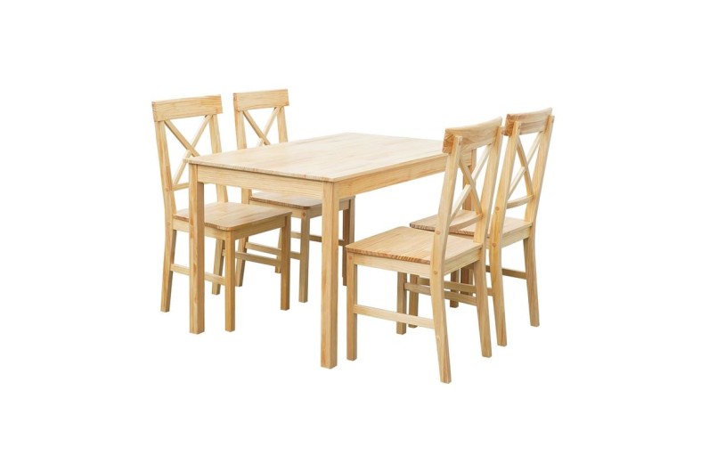 DAILY Set Τραπεζαρία Ξύλινη Σαλονιού - Κουζίνας: Τραπέζι + 4 Καρέκλες, Φυσικό Pine