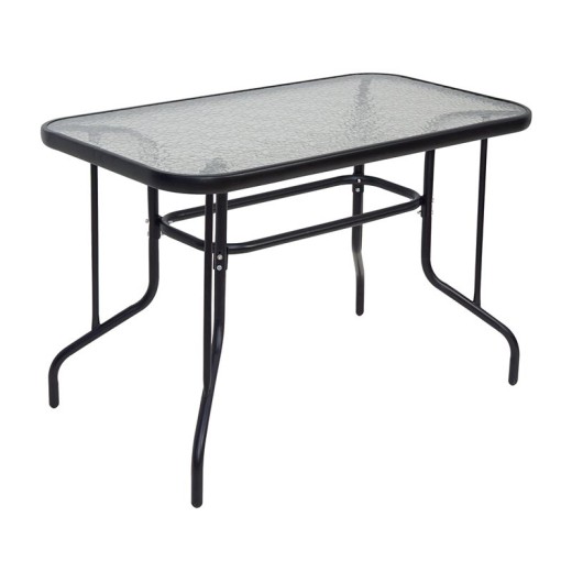 BALENO Τραπέζι Κήπου Βεράντας, Μέταλλο Βαφή Μαύρο, Γυαλί Tempered