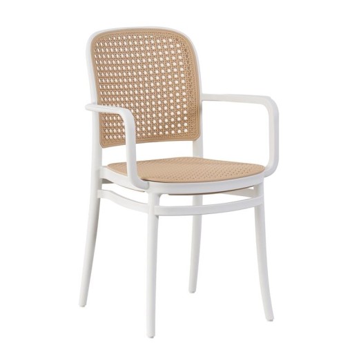 FLORENCE Πολυθρόνα PP Άσπρο, PP Rattan Μπεζ, Στοιβαζόμενη Άσπρο
