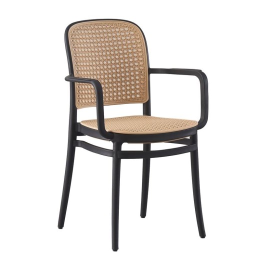 FLORENCE Πολυθρόνα PP Μαύρο, PP Rattan Μπεζ, Στοιβαζόμενη Μαύρο