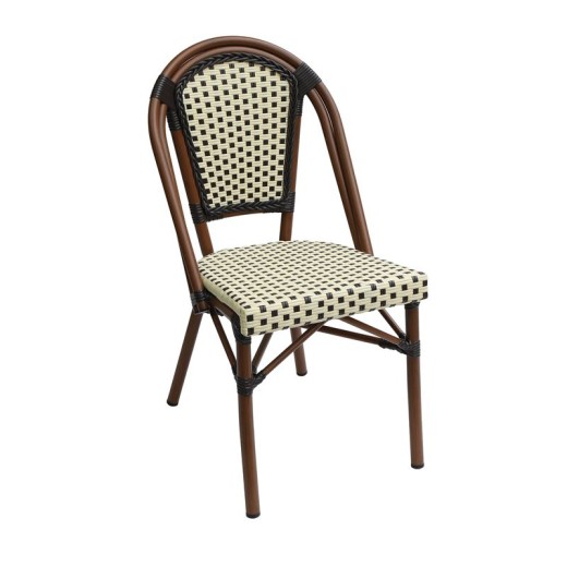 PARIS Καρέκλα Bistro Αλουμίνιο Καρυδί, Wicker Μπεζ - Καφέ, Στοιβαζόμενη Καρυδί