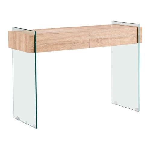GLASSER Wood Κονσόλα Διάφανο Γυαλί 12mm - με Συρτάρια Απόχρωση Δρυς Διάφανο