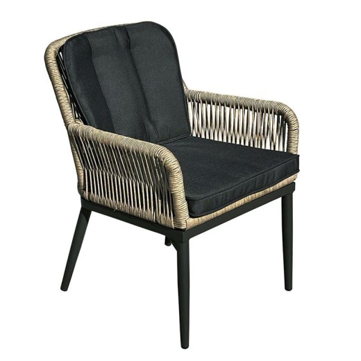 ALLEY Πολυθρόνα Τραπεζαρίας Κήπου ALU Ανθρακί, Rope Φυσικό 6mm, Μαξιλάρια Ανθρακί Ανθρακί