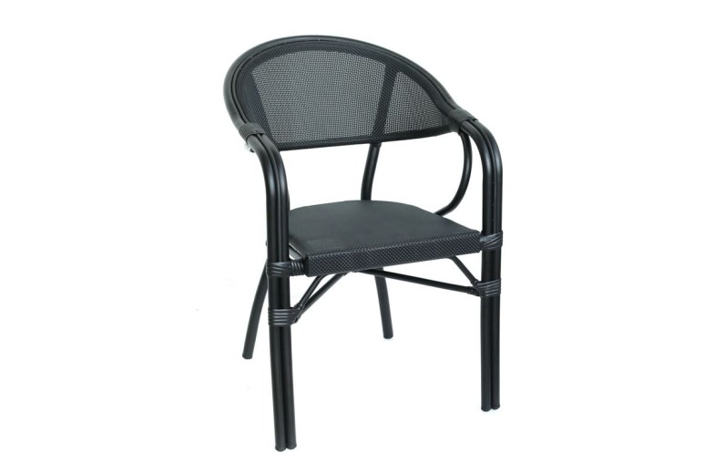 VEGERA Πολυθρόνα Dining Αλουμίνιο Βαφή Μαύρο Textilene Μαύρο, Στοιβαζόμενη