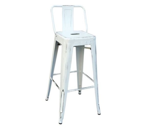RELIX Σκαμπό Bar-Pro με Πλάτη, Μέταλλο Βαφή Antique White Άσπρο