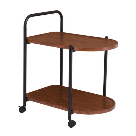 TROLLEY - Βοηθητικό Τραπεζάκι Μέταλλο Βαφή Μαύρο, MDF with PVC Απόχρωση Καρυδί Καρυδί