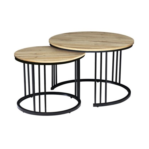 BOZZO Set-2 Τραπεζάκια Σαλονιού-Καθιστικού, Μέταλλο Μαύρο, Απόχρωση Sonoma Μαύρο