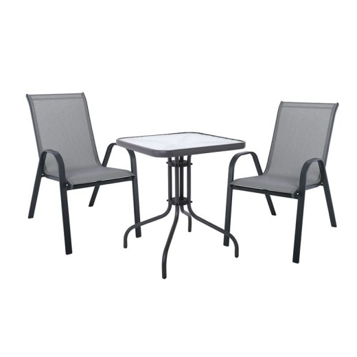 RIO Set Κήπου - Βεράντας: Τραπέζι + 2 Πολυθρόνες Μέταλλο Βαφή Ανθρακί, Textilene Γκρι Ανθρακί
