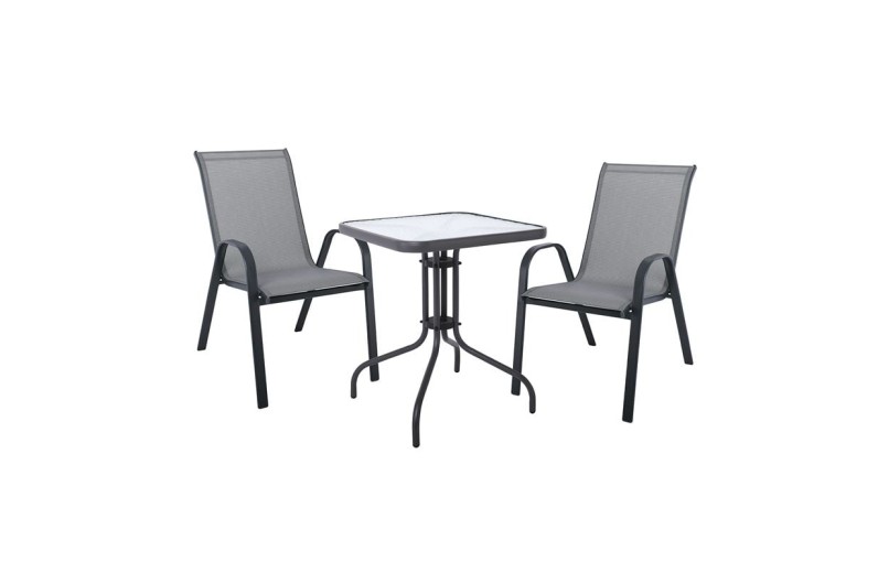 RIO Set Κήπου - Βεράντας: Τραπέζι + 2 Πολυθρόνες Μέταλλο Βαφή Ανθρακί, Textilene Γκρι Ανθρακί