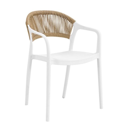 DONNA Πολυθρόνα-Pro Στοιβαζόμενη, PP-UV Άσπρο, Rope Wicker Φυσικό Άσπρο