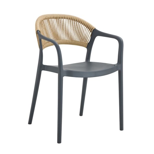 DONNA Πολυθρόνα-Pro Στοιβαζόμενη, PP-UV Ανθρακί, Rope Wicker Φυσικό Ανθρακί