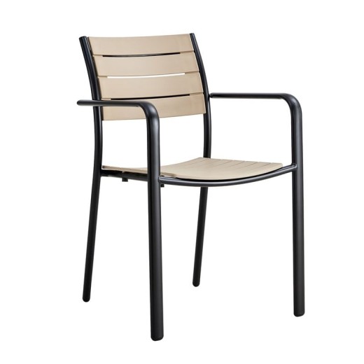 SAGA Πολυθρόνα Στοιβαζόμενη, Μέταλλο Βαφή Μαύρο, PP-UV Tortora Μαύρο