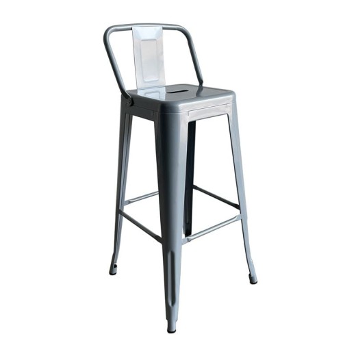 RELIX Σκαμπό Bar με Πλάτη, Μέταλλο Βαφή Γκρι