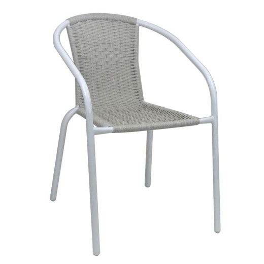 BALENO-W Πολυθρόνα Στοιβαζόμενη, Μέταλλο Βαφή Άσπρο, Wicker Beige Άσπρο