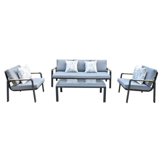 LATINO Set Σαλόνι Κήπου 4τεμ, Αλουμίνιο Μαύρο, Μαξιλάρια Γκρι, Γυαλί Μαύρο Γκρι