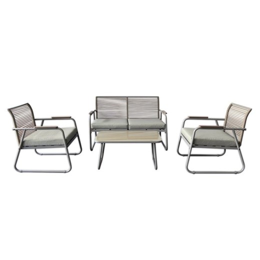 ROCCO Set Σαλόνι Κήπου 4τεμ, Μέταλλο Μπεζ, Rope Wicker Μπεζ, Μαξιλ.Μπεζ, Γυαλί Μπεζ Μπεζ-Tortora-Sand-Cappuccino