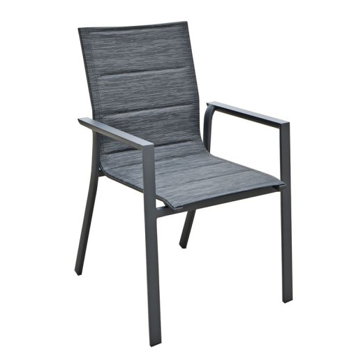 NAPOLI Πολυθρόνα Dining Αλουμίνιο Βαφή Μαύρο Textilene Ανθρακί, Στοιβαζόμενη Ανθρακί