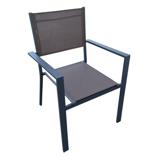 AMIRAL Πολυθρόνα Dining Στοιβαζόμενη, Aλουμίνιο Ανθρακί - Textilene Cappuccino Ανθρακί