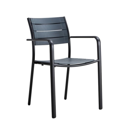 SAGA Πολυθρόνα Στοιβαζόμενη, Μέταλλο Βαφή Μαύρο, PP-UV Ανθρακί Ανθρακί