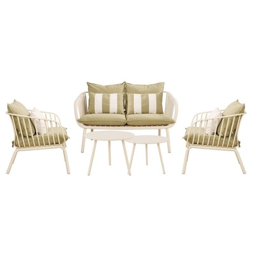 ASTRID Set Σαλόνι Κήπου 5τεμ, PP & Μέταλλο Cream, Μαξιλάρια Sandy Green Άσπρο