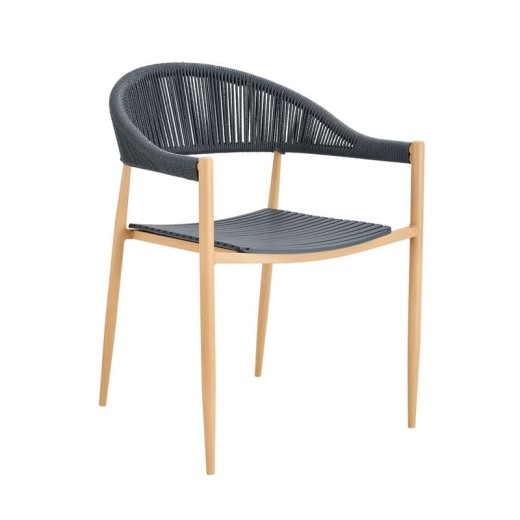 MALTA Πολυθρόνα Στοιβαζόμενη, Μέταλλο Βαφή Φυσικό, PP-UV Γκρι, Rope Wicker Γκρι Γκρι