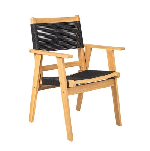 COFFEE Dining Πολυθρόνα Βεράντας - Κήπου, Ξύλο Ακακία Φυσικό, Rope Wicker Μαύρο Μαύρο