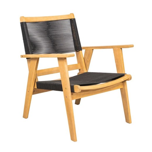 COFFEE Living Πολυθρόνα Καθιστικού Βεράντας - Κήπου, ΑκακίαΦυσικό-Rope Wicker Μαύρο Μαύρο