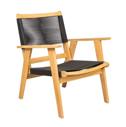 COFFEE Living Πολυθρόνα Καθιστικού Βεράντας - Κήπου, ΑκακίαΦυσικό-Rope Wicker Μαύρο Μαύρο