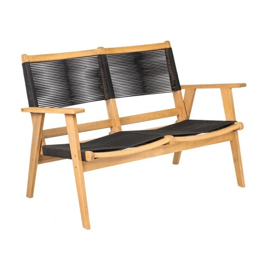 COFFEE Living Καναπές 2θέσιος Καθιστικού Βεράντας-Κήπου, ΑκακίαΦυσικό-Rope Wicker Μαύρο Μαύρο