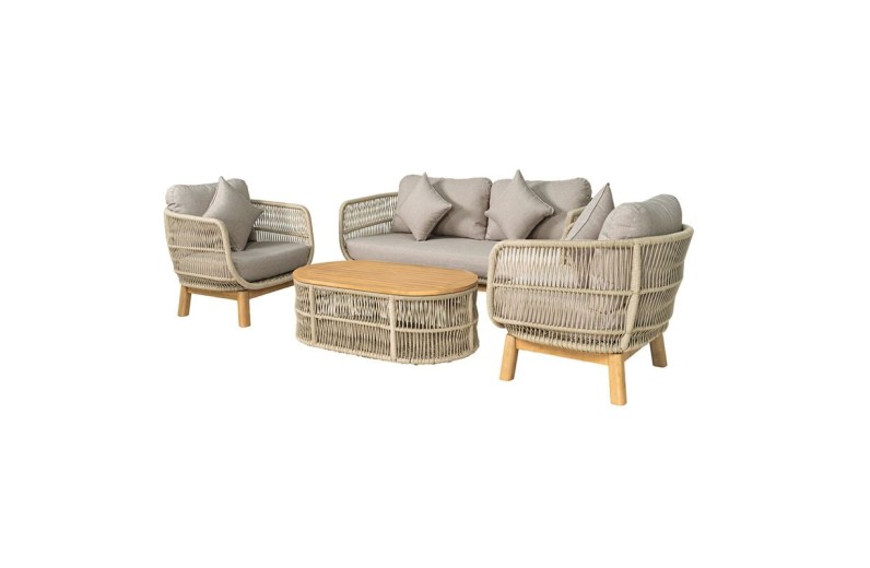 MARK Set Σαλόνι Κήπου 4τεμ, Acacia Φυσικό, Μαξιλάρια Μπεζ Rope Wicker Μπεζ Μπεζ-Tortora-Sand-Cappuccino