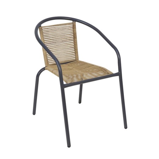 MIKA Πολυθρόνα Στοιβαζόμενη Κήπου, Μέταλλο Βαφή Ανθρακί, PE Rattan Φυσικό Ανθρακί