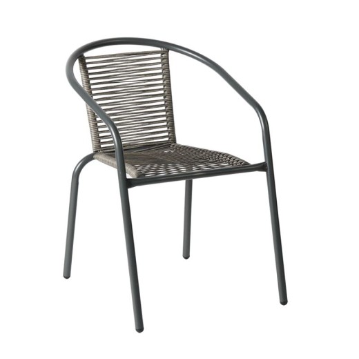 MIKA Πολυθρόνα Στοιβαζόμενη Κήπου, Μέταλλο Βαφή Ανθρακί, PE Rattan Γκρι Ανθρακί