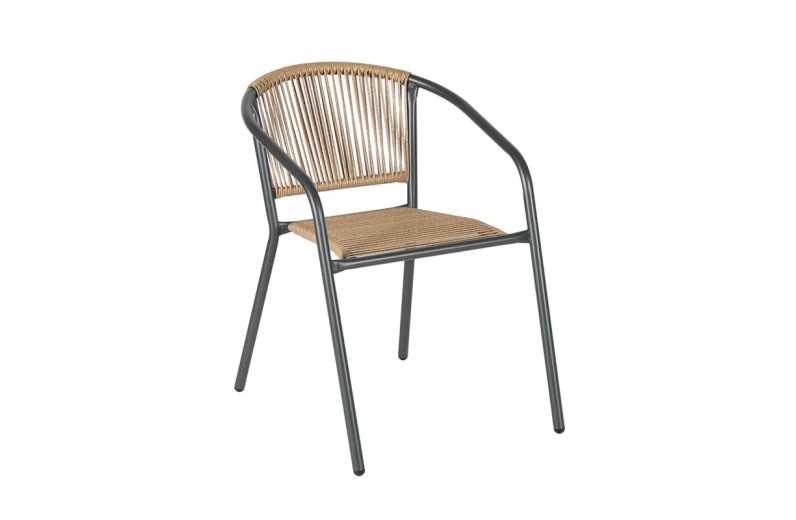 PATTY Πολυθρόνα Στοιβαζόμενη Κήπου, Μέταλλο Βαφή Ανθρακί, PE Rattan Φυσικό Ανθρακί