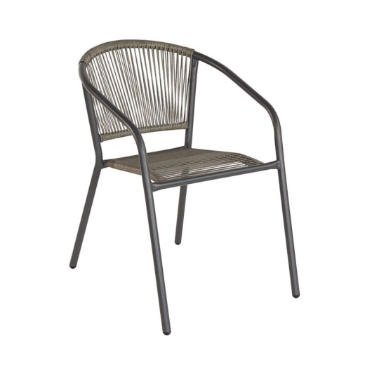 PATTY Πολυθρόνα Στοιβαζόμενη Κήπου, Μέταλλο Βαφή Ανθρακί, PE Rattan Γκρι Ανθρακί