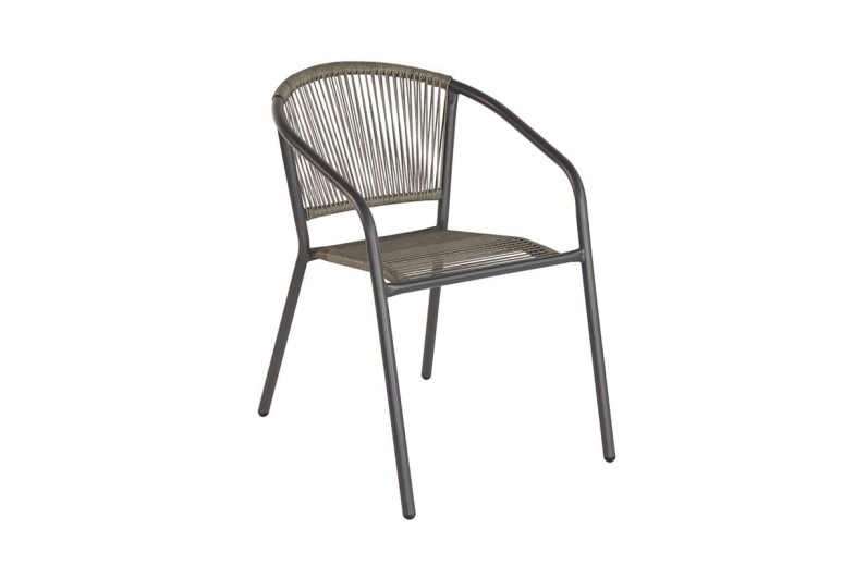 PATTY Πολυθρόνα Στοιβαζόμενη Κήπου, Μέταλλο Βαφή Ανθρακί, PE Rattan Γκρι Ανθρακί