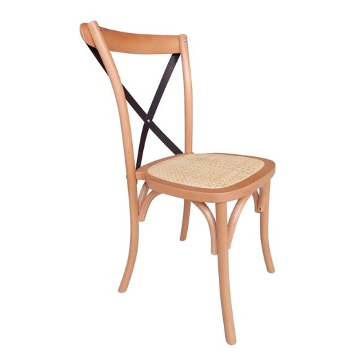 DESTINY Καρέκλα Metal Cross Τραπεζαρίας Οξιά Φυσικό, Κάθισμα Ψάθα, Στοιβαζόμενη